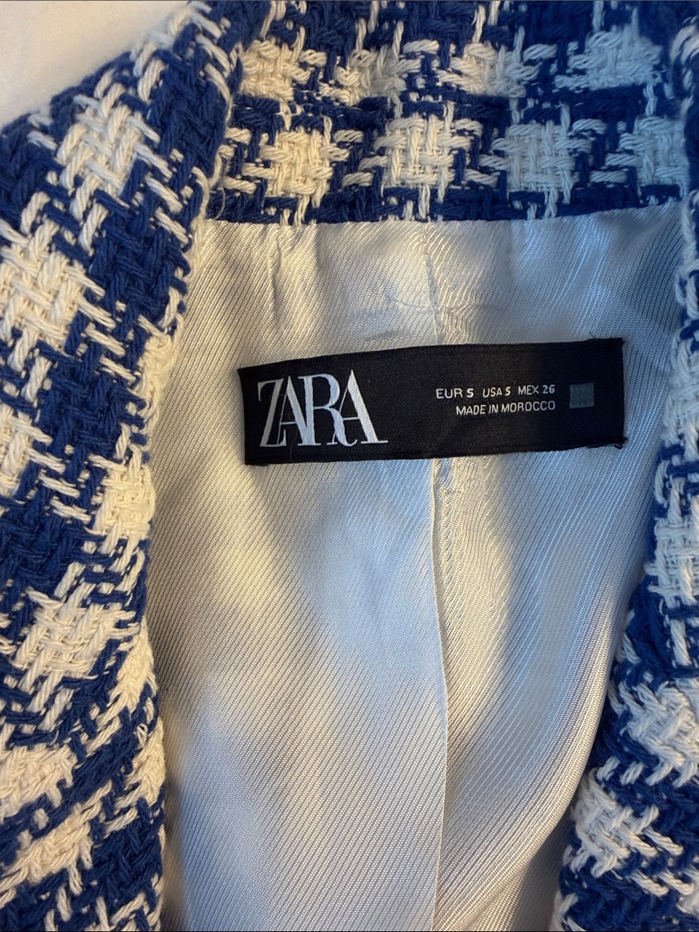 Zara Cropped Blue & White Blazer - Picture 3 of 5